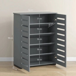Shoe Storage Cabinet With Slatted Doors For 15 Pairs Of Shoes Grey - thumbnail 3