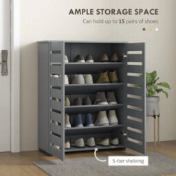 Shoe Storage Cabinet With Slatted Doors For 15 Pairs Of Shoes Grey - thumbnail 6