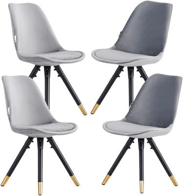 Life Interiors Set Of 4 Light Grey Sofia Ergonomic Modern Dining Chairs Upholstered In Velvet, Metal Legs With Gold End Tips - image 1