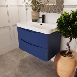 Balterley Dunwood Modern Bathroom Wall Hung 2 Drawer Vanity Unit & Ceramic Basin, Satin Blue, 800mm - thumbnail 4
