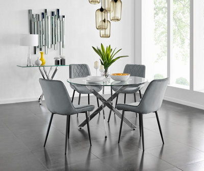 Furniturebox Uk Novara 120Cm Round Dining Table And 4 Grey Pesaro Black Leg Chairs - image 1
