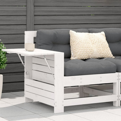Berkfield Garden Armrest Sofa With Side Table White Solid Wood Pine - image 1