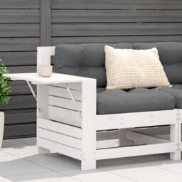 Berkfield Garden Armrest Sofa With Side Table White Solid Wood Pine