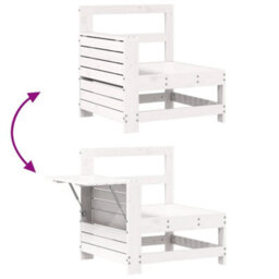 Berkfield Garden Armrest Sofa With Side Table White Solid Wood Pine - thumbnail 7