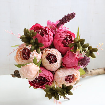 13-Head Artificial Peony Bouquet - Lifelike Silk Flowers For Home & Wedding Decor - image 1