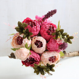 13-Head Artificial Peony Bouquet - Lifelike Silk Flowers For Home & Wedding Decor - thumbnail 1