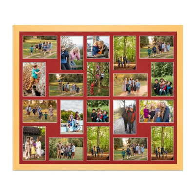AK Frames 80X70Cm Mustard Yellow Modern Multi Photo Frame With Crimson Mount - Holds 20 Apertures (18X) 6X4, (2X) 4X4 Photos - image 1