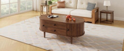Matteo Modern Retro Oval Coffee Table In Walnut With Sliding Doors And 2 Drawers - thumbnail 4