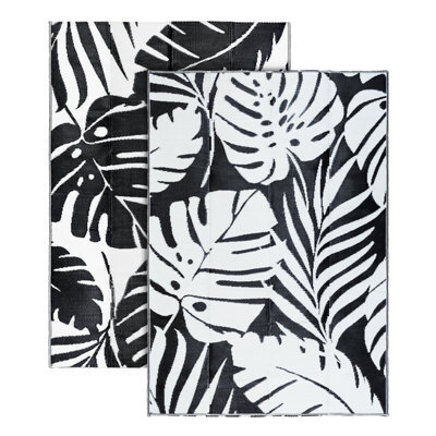 Relsy Large Garden Outdoor Rug For Patio, Black & White Tropical Leaf Waterproof Garden Rug 160 X 230Cm - image 1