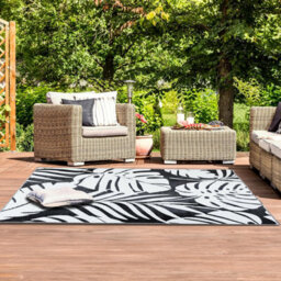 Relsy Large Garden Outdoor Rug For Patio, Black & White Tropical Leaf Waterproof Garden Rug 160 X 230Cm - thumbnail 3