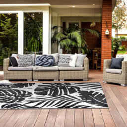 Relsy Large Garden Outdoor Rug For Patio, Black & White Tropical Leaf Waterproof Garden Rug 160 X 230Cm - thumbnail 7
