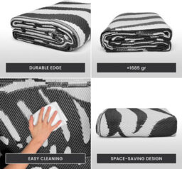 Relsy Large Garden Outdoor Rug For Patio, Black & White Tropical Leaf Waterproof Garden Rug 160 X 230Cm - thumbnail 4