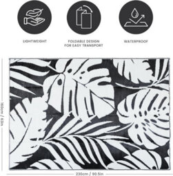 Relsy Large Garden Outdoor Rug For Patio, Black & White Tropical Leaf Waterproof Garden Rug 160 X 230Cm - thumbnail 5