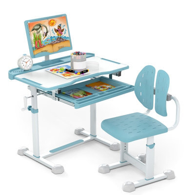 Gainoom Kids Blue Study Desk & Chair Set Height-Adjustable Children Study Desk - image 1