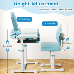 Gainoom Kids Blue Study Desk & Chair Set Height-Adjustable Children Study Desk - thumbnail 5