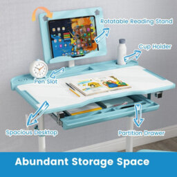 Gainoom Kids Blue Study Desk & Chair Set Height-Adjustable Children Study Desk - thumbnail 7
