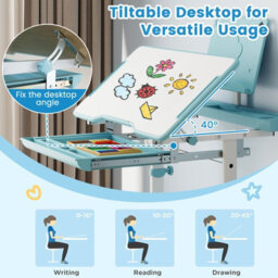 Gainoom Kids Blue Study Desk & Chair Set Height-Adjustable Children Study Desk - thumbnail 6