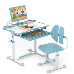 Gainoom Kids Blue Study Desk & Chair Set Height-Adjustable Children Study Desk