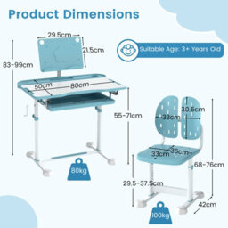 Gainoom Kids Blue Study Desk & Chair Set Height-Adjustable Children Study Desk - thumbnail 2