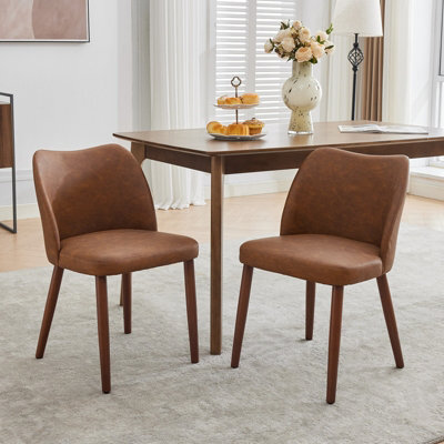 London Boutique Dining Chairs Set Of 2, Upholstered Kitchen Chairs With Wing Backrest, Pu Leather, Wooden Legs, Brown - image 1