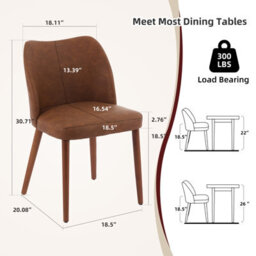 London Boutique Dining Chairs Set Of 2, Upholstered Kitchen Chairs With Wing Backrest, Pu Leather, Wooden Legs, Brown - thumbnail 2