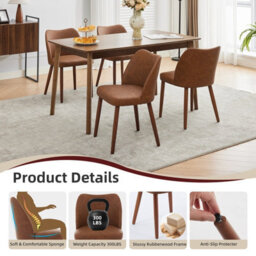 London Boutique Dining Chairs Set Of 2, Upholstered Kitchen Chairs With Wing Backrest, Pu Leather, Wooden Legs, Brown - thumbnail 3