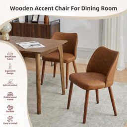 London Boutique Dining Chairs Set Of 2, Upholstered Kitchen Chairs With Wing Backrest, Pu Leather, Wooden Legs, Brown - thumbnail 4