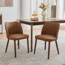 London Boutique Dining Chairs Set Of 2, Upholstered Kitchen Chairs With Wing Backrest, Pu Leather, Wooden Legs, Brown - thumbnail 1