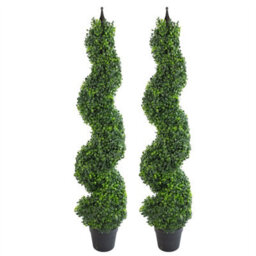 Leaf Pair Of 120Cm (4Ft) Tall Artificial Boxwood Tower Trees Topiary Spiral Metal Top