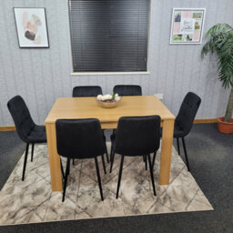 Kosy Koala Oak Effect Dining Table Set With 6 Black Velvet Chairs Dining Room Furniture