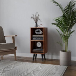 Urbn-Living Urbnliving 53Cm Height 2 Tier Teak Wooden Storage Cube Bookcase Scandinavian Style Black Legs - thumbnail 2