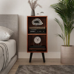 Urbn-Living Urbnliving 53Cm Height 2 Tier Teak Wooden Storage Cube Bookcase Scandinavian Style Black Legs - thumbnail 3