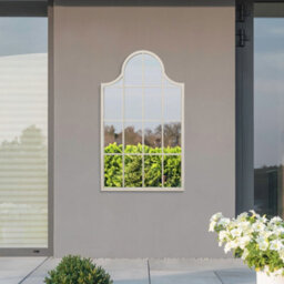 "Mirroroutlet - The Arcus - White Metal Framed Arched Garden Wall Mirror 41"" X 24"" (104 X 62 Cm)"