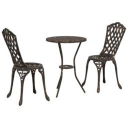 Berkfield Garden Bistro Set 3 Pcs Bronze Aluminium - thumbnail 2