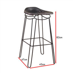 Fwstyle Real Black Leather Bar Stool Metal Frame Ready Assembled - thumbnail 3