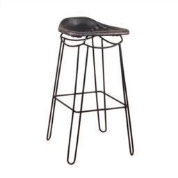 Fwstyle Real Black Leather Bar Stool Metal Frame Ready Assembled - thumbnail 2