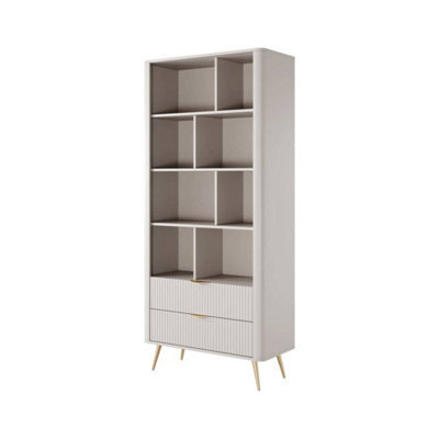 Arte Lante Stylish Beige Bookcase 880mm H1940mm D380mm With Eight Compartments And Two Drawers - image 1