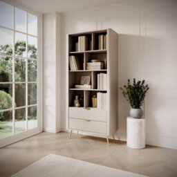 Arte Lante Stylish Beige Bookcase 880mm H1940mm D380mm With Eight Compartments And Two Drawers - thumbnail 5