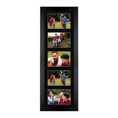 AK Frames 26X8 Black Sleek Multi Photo Frame With Black Mount - Holds 5 Apertures (5X) 6X4 Photos - image 1