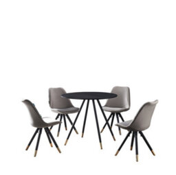 Life Interiors Sofia Dorchester Lux Dining Set, A Table And Chairs Set Of 4, Black/dark Grey - thumbnail 1
