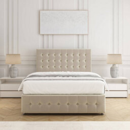Bsspoke Eva Divan Bed Set Cream Plush Velvet 24Inch Headboard & Footboard & 2 Drawers Same Side No Mattress In All Sizes - thumbnail 3