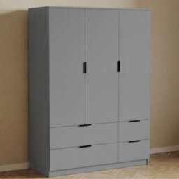 Lassic Vida Designs Trega 3 Door Wardrobe With 4 Drawer Storage Bedroom Cabinet Freestanding Furniture (H)170 X (W)108 X (D)54 Cm, Grey