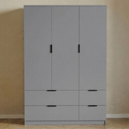 Lassic Vida Designs Trega 3 Door Wardrobe With 4 Drawer Storage Bedroom Cabinet Freestanding Furniture (H)170 X (W)108 X (D)54 Cm, Grey - thumbnail 2