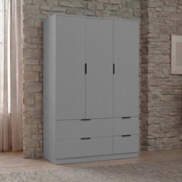Lassic Vida Designs Trega 3 Door Wardrobe With 4 Drawer Storage Bedroom Cabinet Freestanding Furniture (H)170 X (W)108 X (D)54 Cm, Grey - thumbnail 4