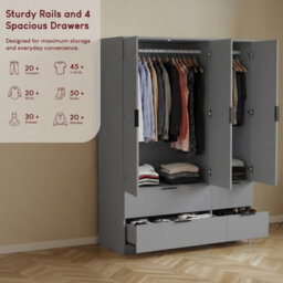 Lassic Vida Designs Trega 3 Door Wardrobe With 4 Drawer Storage Bedroom Cabinet Freestanding Furniture (H)170 X (W)108 X (D)54 Cm, Grey - thumbnail 7