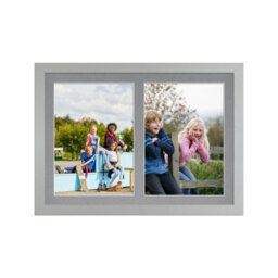 AK Frames 20X14 Silver Modern Multi Photo Frame With Mid Grey Mount - Holds 2 Apertures (2X) A4 Photos