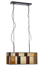 Orsina Deco Rectangle Ceiling Light, Rustic Bronze Pendant With Multicoloured Textured Glass, Glass Ceiling Light - thumbnail 2