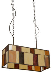 Orsina Deco Rectangle Ceiling Light, Rustic Bronze Pendant With Multicoloured Textured Glass, Glass Ceiling Light - thumbnail 3