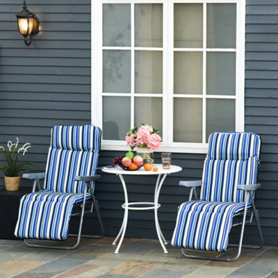 Outsunny Set Of 2 Adjustable Sun Lounger Recliner Reclining Seat Blue And Cream - image 1