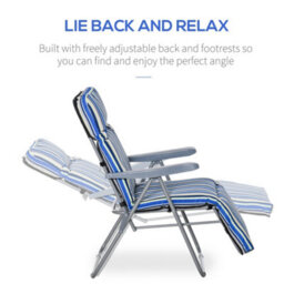 Outsunny Set Of 2 Adjustable Sun Lounger Recliner Reclining Seat Blue And Cream - thumbnail 6